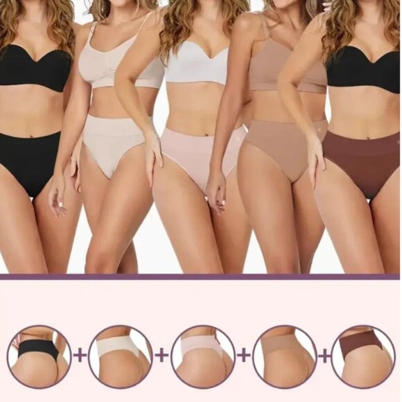 5 Pack Nude Set Seamless Tummy Control Shaper Smooth Thong Slimming Underwear - Picture 3 of 3
